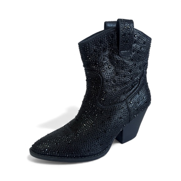 forever Shoes - Forever Black Rhinestone Western Cowgirl Ankle Boots Studded Size 7